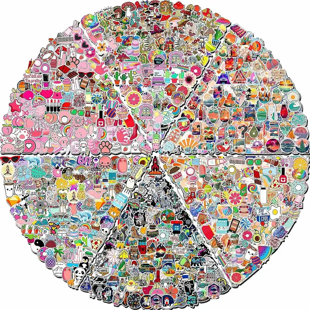 

600 Piece Assortment of Adorable Waterproof Vinyl Stickers: Perfect for Valentine's Day, Water Bottles, Skateboards, Notebooks,