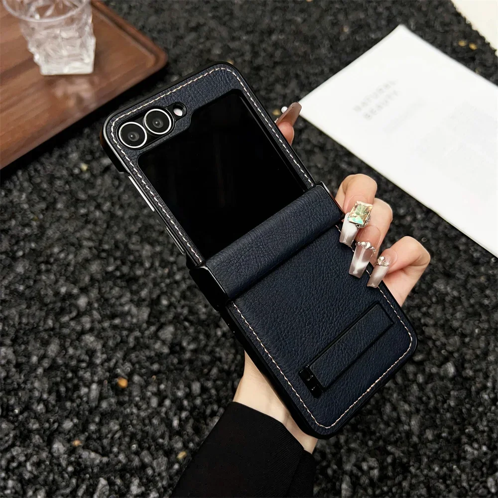 Stoßfeste Hartschalen-Scharnier-Schutzhülle für Samsung Galaxy Z Flip 6 5 4 Flip6 Flip5 Flip4 Flip3 Lederhalterungsabdeckung