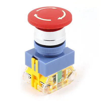 AC 600V 10A Latching Push Button Switch Red Yellow 24mm Thread 1NO 1NC DPST