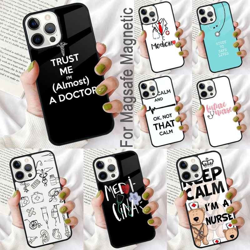 Cute Cartoon Medicine Nurse Doctor Magnetic Soft Phone Case for iPhone 16 Promax 15 Pro 13 14 Plus 11 12 Mini MagSafe Coque