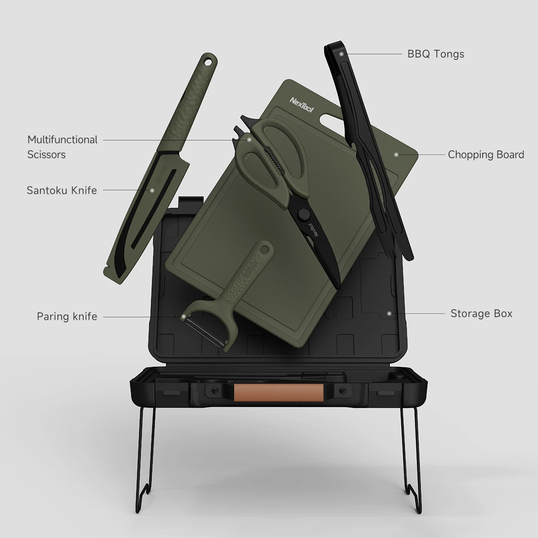 Imagem -02 - Nextool Barbecue Tools Grupo Camping ao ar Livre Faca de Piquenique Tábua de Cortar Tesoura Multifuncional Bbq Estojo Portátil 6in 1