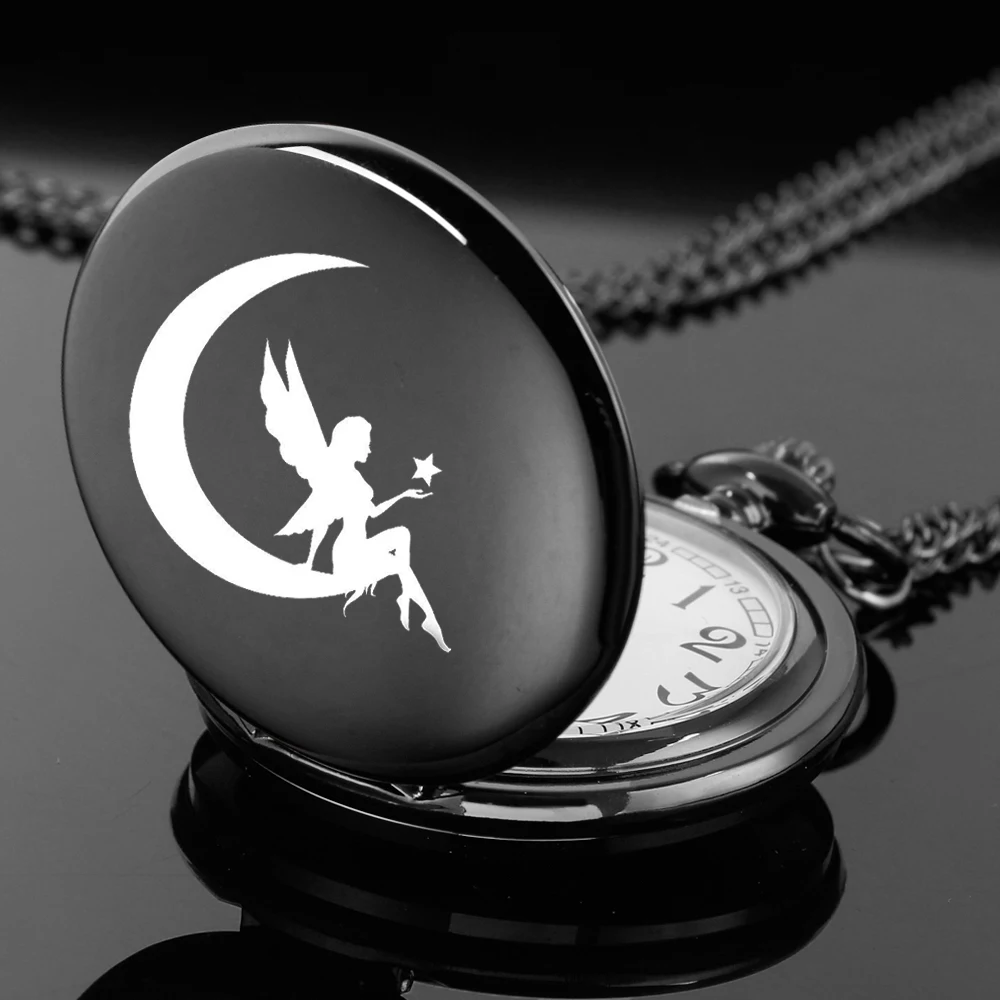 

Vintage Moon Angel Engraved Pocket Watch Roman Numerals Women's Pocket Watch Pendant Necklace Watches Unique Kids Girl Gifts