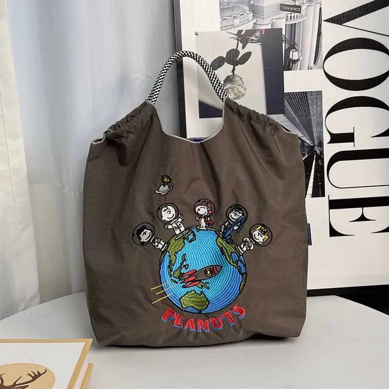 Kawaii Ball Chain Embroidered Canvas Bag Japanese Anime Disney Snoopy Nylon Handbag Commuter Shopping Bags Y2K Girl Gifts Toys