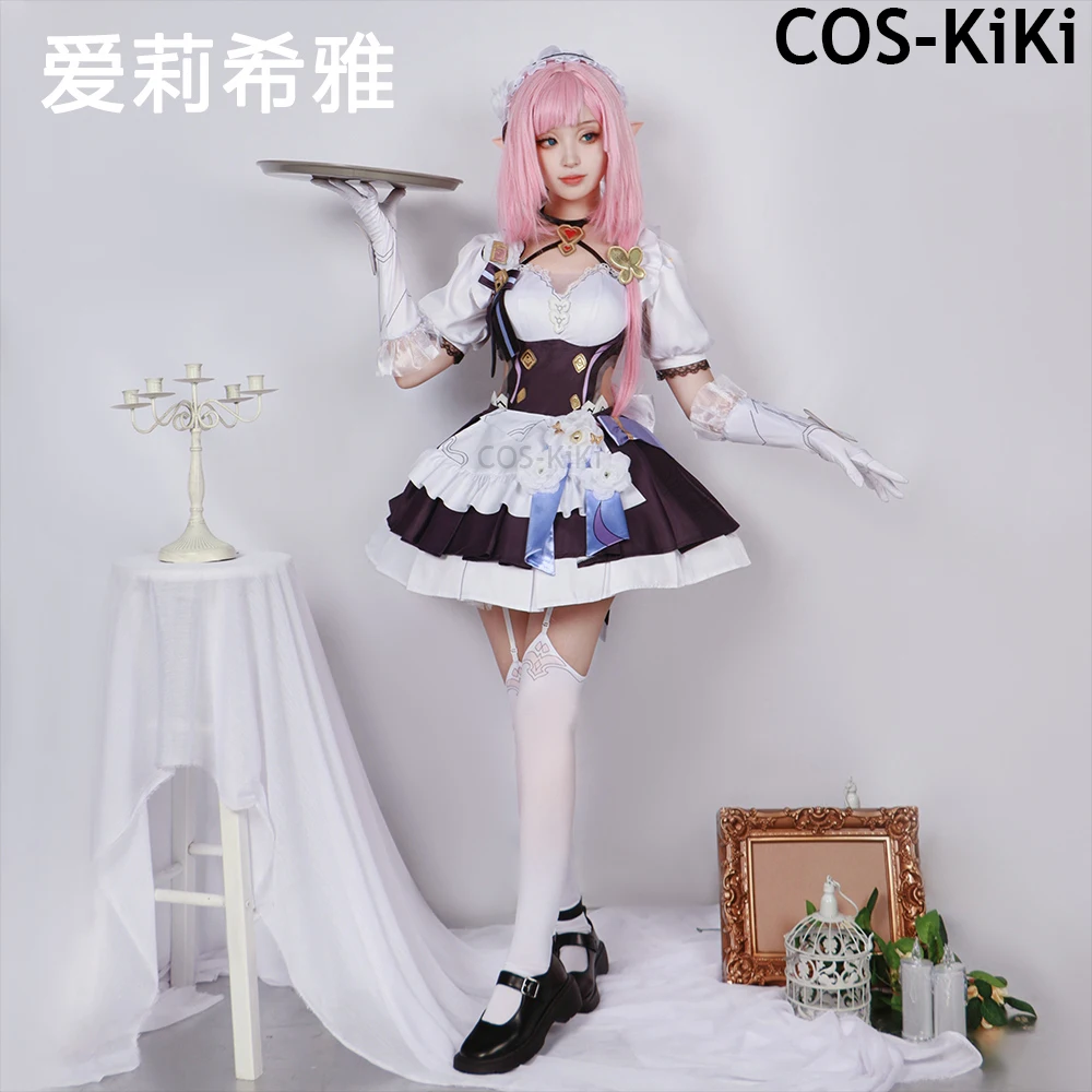 COS-KiKi Honkai Impact 3rd Elysia Miss Pink Fairy Sweetheart Maid Dress Lovely Cosplay Costume Halloween Party Role Play Outfit