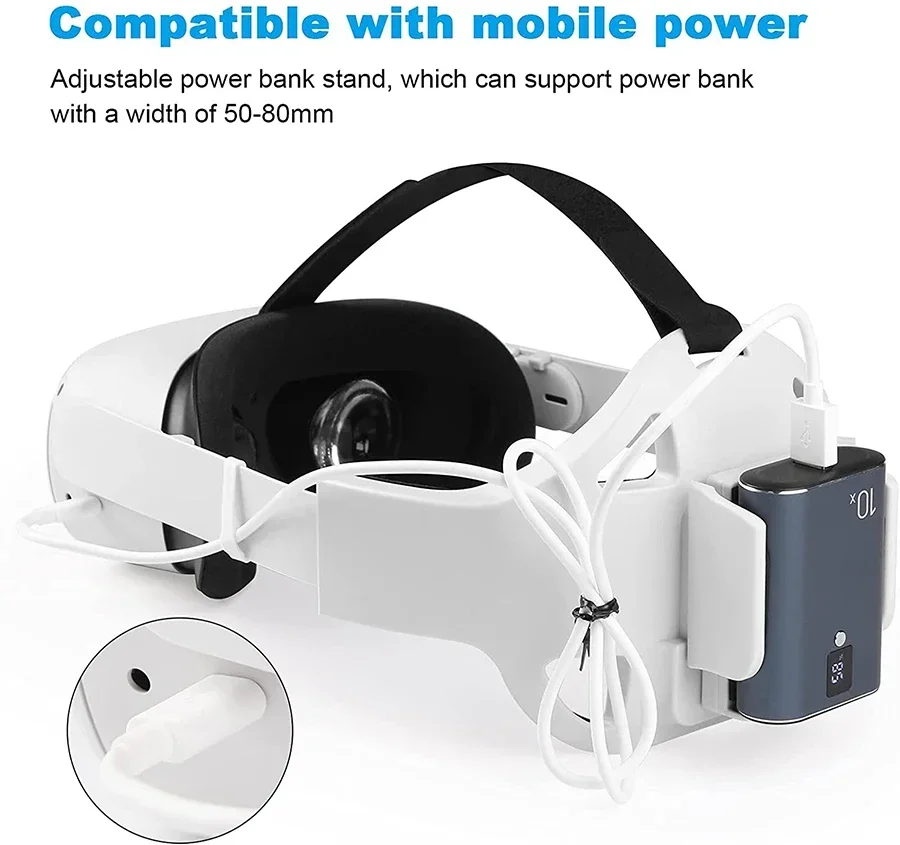 حزام رأس قابل للتعديل لـ Oculus Quest 2 ، حزام هالة مع حامل تثبيت Powerbank ، عصابة رأس محسنة ، ملحقات VR