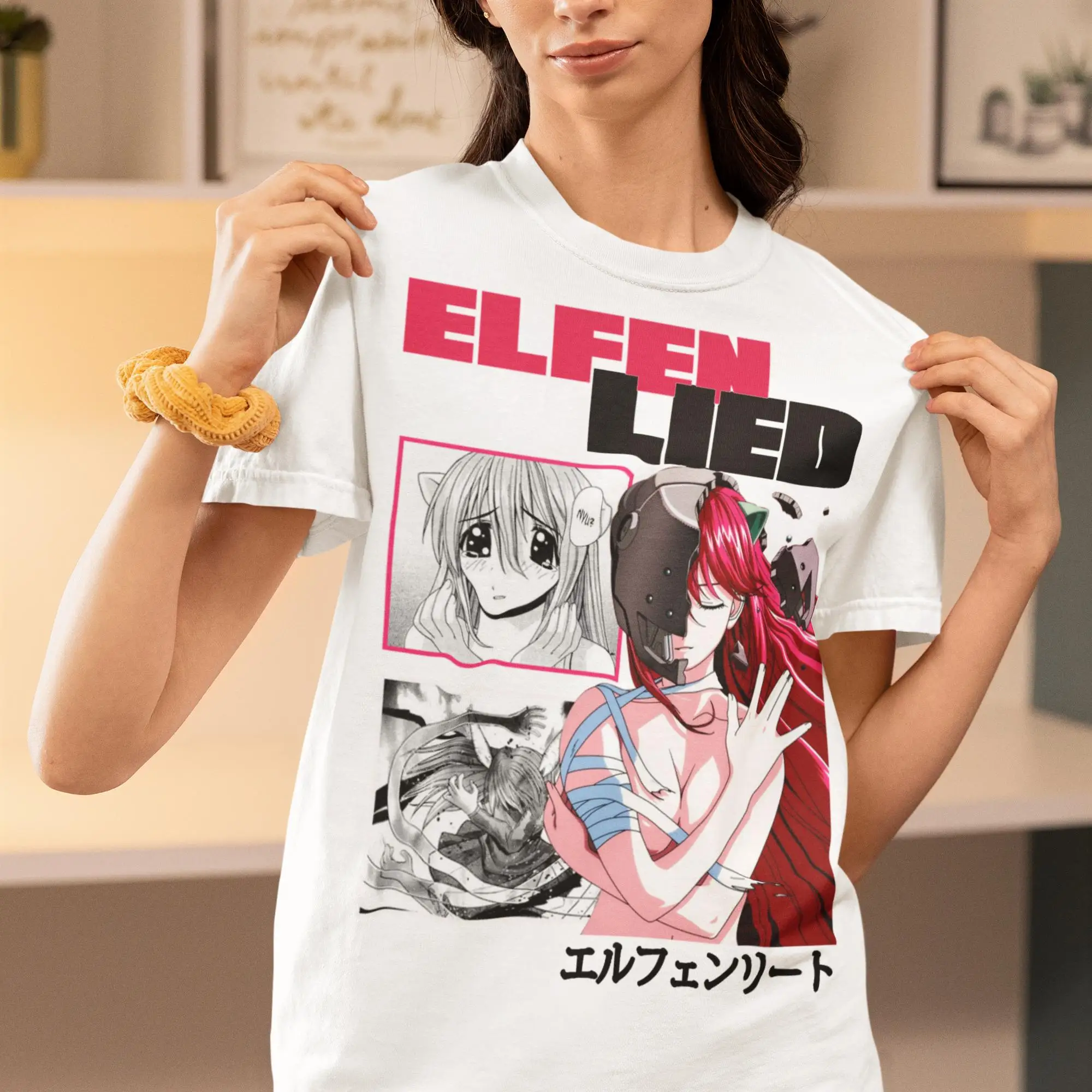 Lucy Elfen Lied Anime Vectors Nyu Graphic T-Shirt Cotton Men Women Streetwear Tee