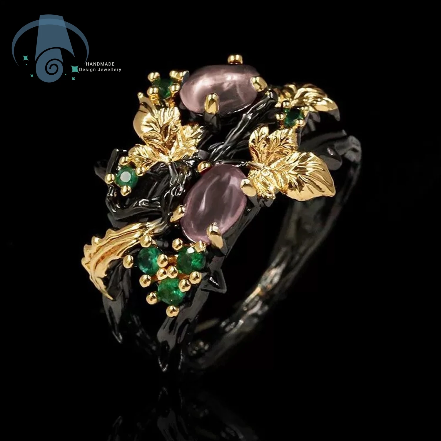 Fashion Ring For Women Colorful Floral Angel Pattern Two Tone Adjustable Crystal Jewelry Gift For Her Daily Wear Boho Chic