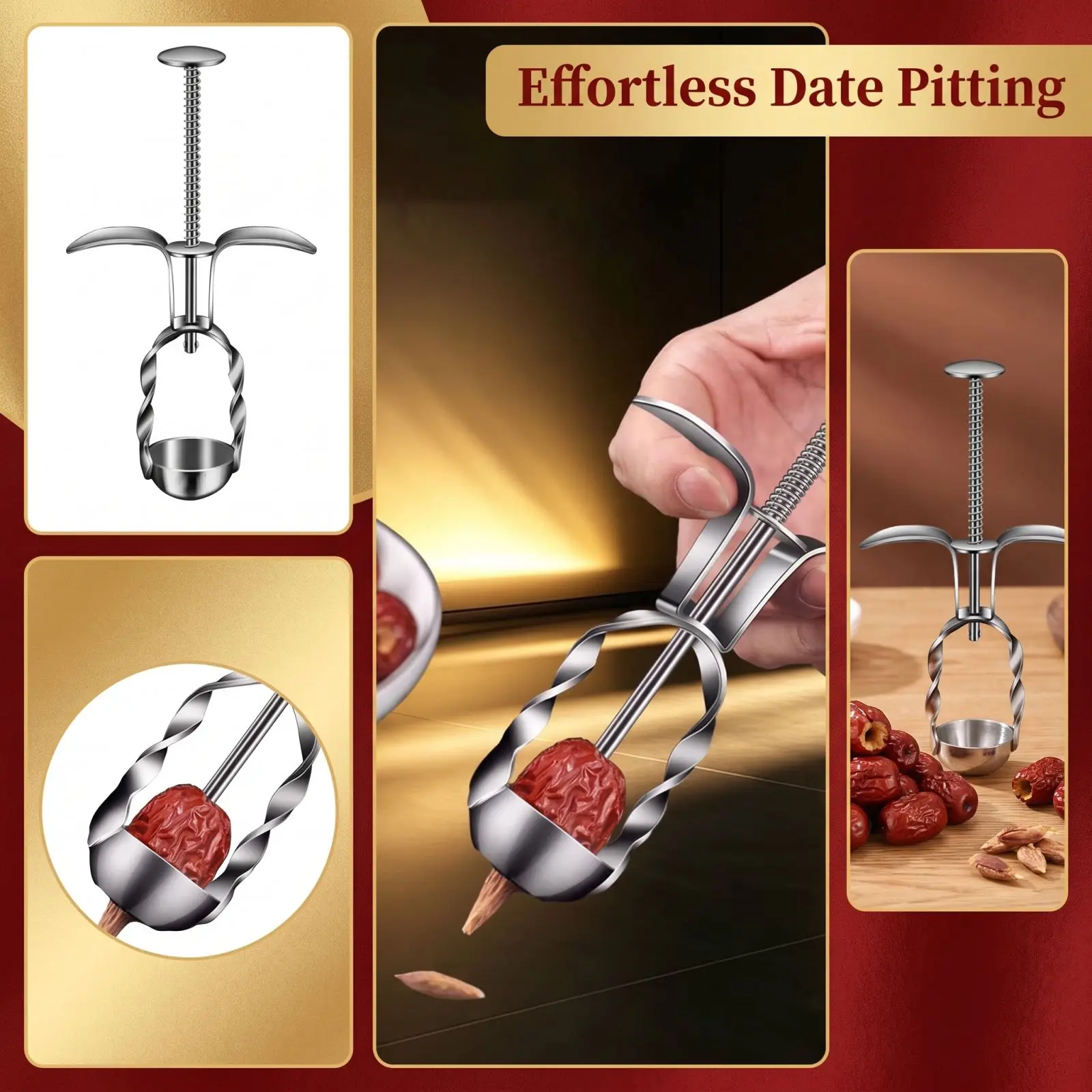 Stainless Steel Red Date Pitter Tool Jujube Seed Remover for Baking, Cooking and Snack Preparation Multipurpose Kitchen Gadget