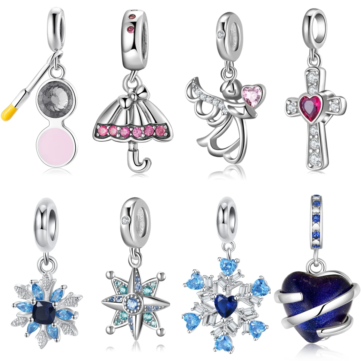 

STILLHOUSE 925 Sterling Silver Umbrella Angel Snowflake Blue Pink Bag Glasses Zircon Charm Fit Original Bracelet Diy Accessories