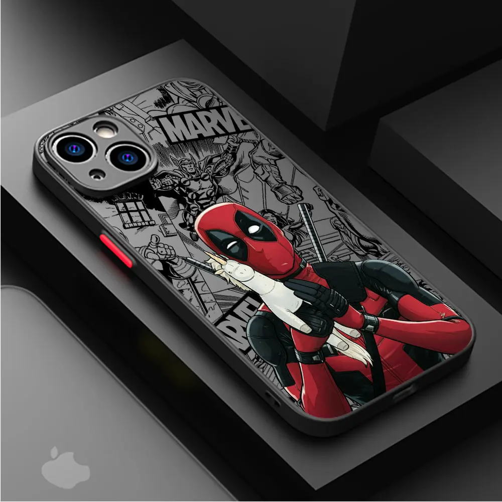 Case for iPhone 13 Mini XS Max 11 Pro 14 Plus 15 Pro Max 12 8 Plus XR X 7 SE Matte Cover Coque Coque Marvel Deadpool Luxury