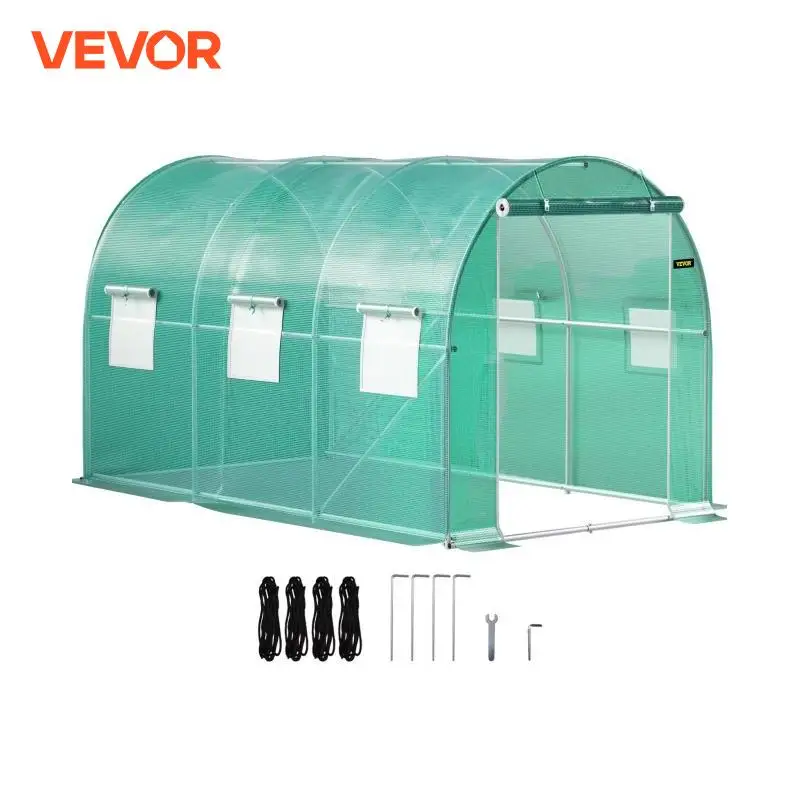 VEVOR 12 x 7 x 7 ft Walk-in Tunnel Greenhouse Portable Plant Hot House with Galvanized Steel Hoops 1 Top Beams 2 Diagonal Poles