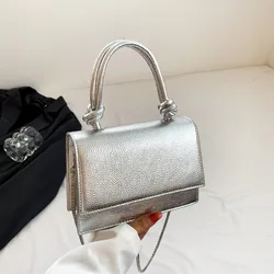 2023 Autumn/Winter New silver Handbag Litchi Pattern Shoulder Bag Fashion Simple Crossbody Women's armpit Bag