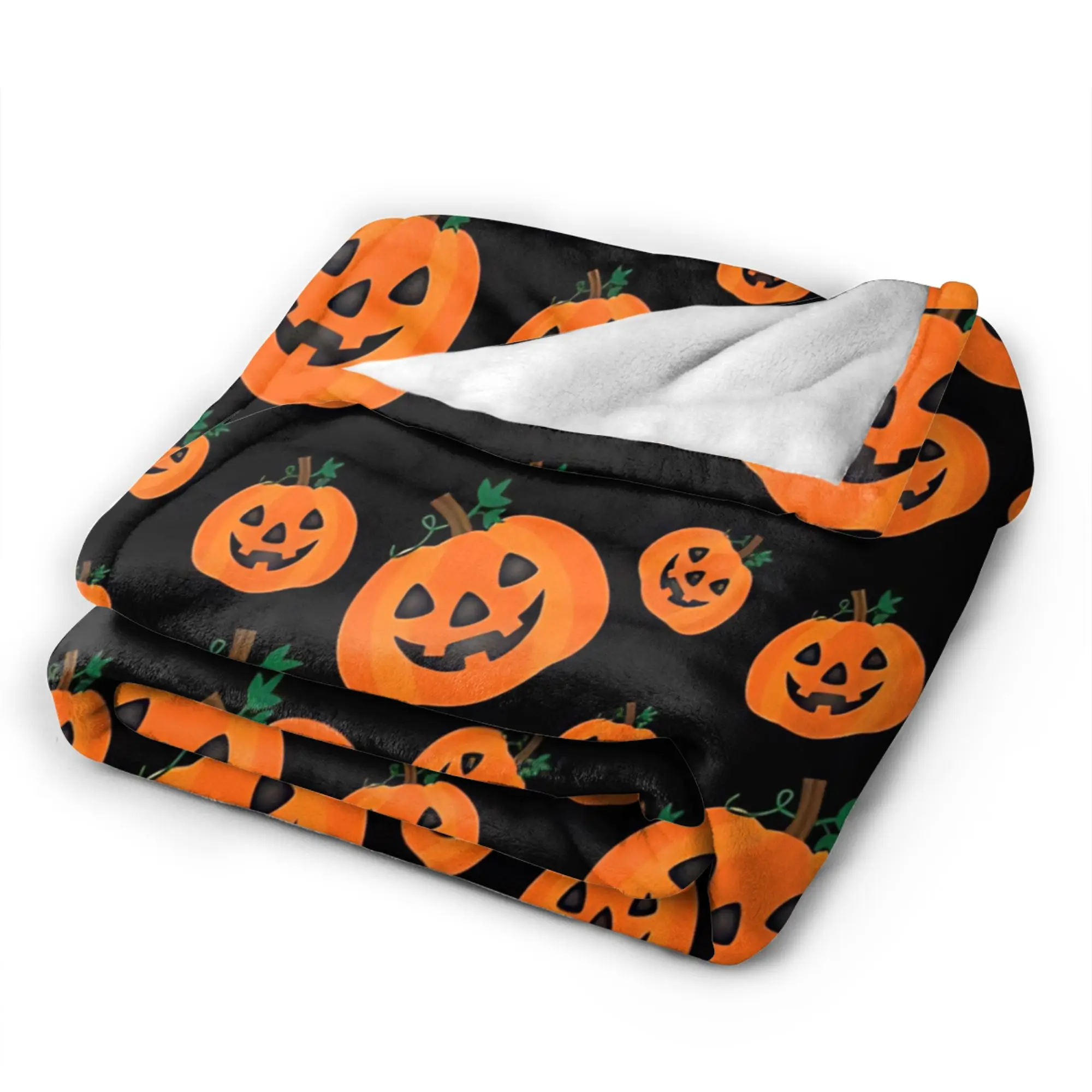 Halloween Pumpkins Design, Orange And Black Pumpkin Halloween Pattern  Super Soft Blankets  Girls Boys Plush Throw Blanket Cover