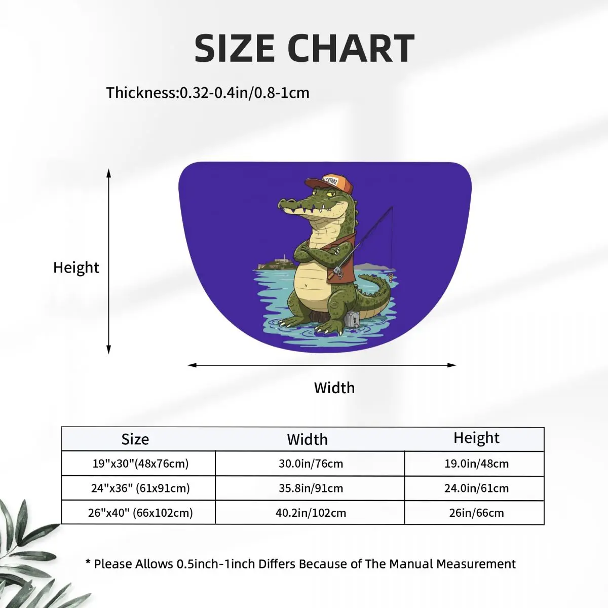 ALLIGATOR ALCATRAZ DESIGN Soft Flannel Half Round Doormat Non Slip Bathroom Mat Absorbent Floor Carpet for Living Room