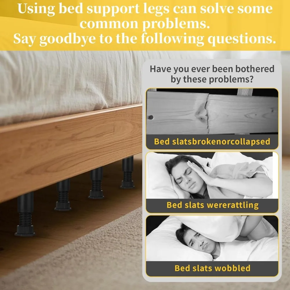 6 قطع من أرجل دعم السرير، أرجل دعم إطار السرير، رافعة السرير، استبدال أرجل السرير القابلة للتعديل، أقدام إطار السرير، ملحق مركزي لإطار السرير