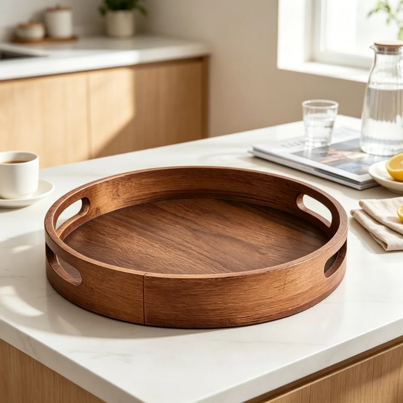 Round Bamboo Wood Glass Cup Tray Walnut Color Chinese Style Serving Board for Water Wine Whisky Home Dining Table Decor 원형 트레이