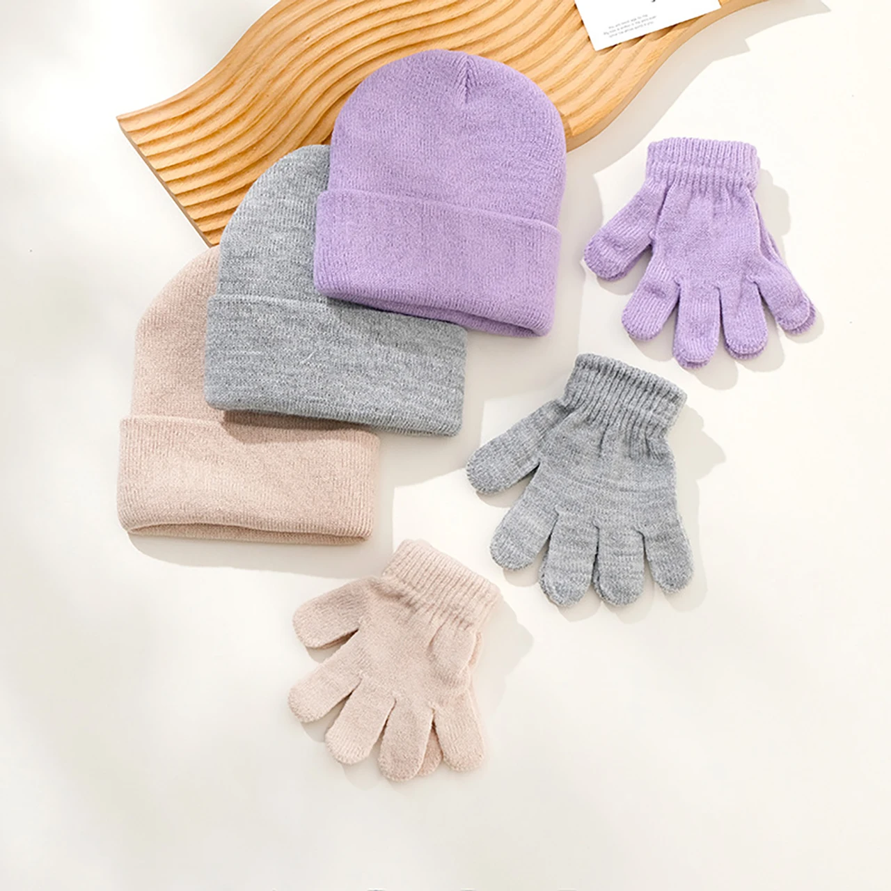 

2Pcs Baby Knit Gloves Hat Set Winter Warm Toddler Pullover Cap Solid Color Woolen Kids Full Finger Mittens 1-3Year Infant Beanie