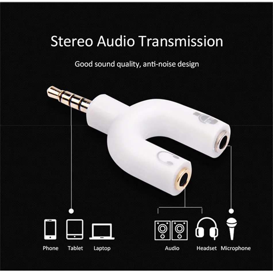 3.5mm Earphone Microphone Audio Splitter U Shape 1 to 2 Stereo Converter Adapter