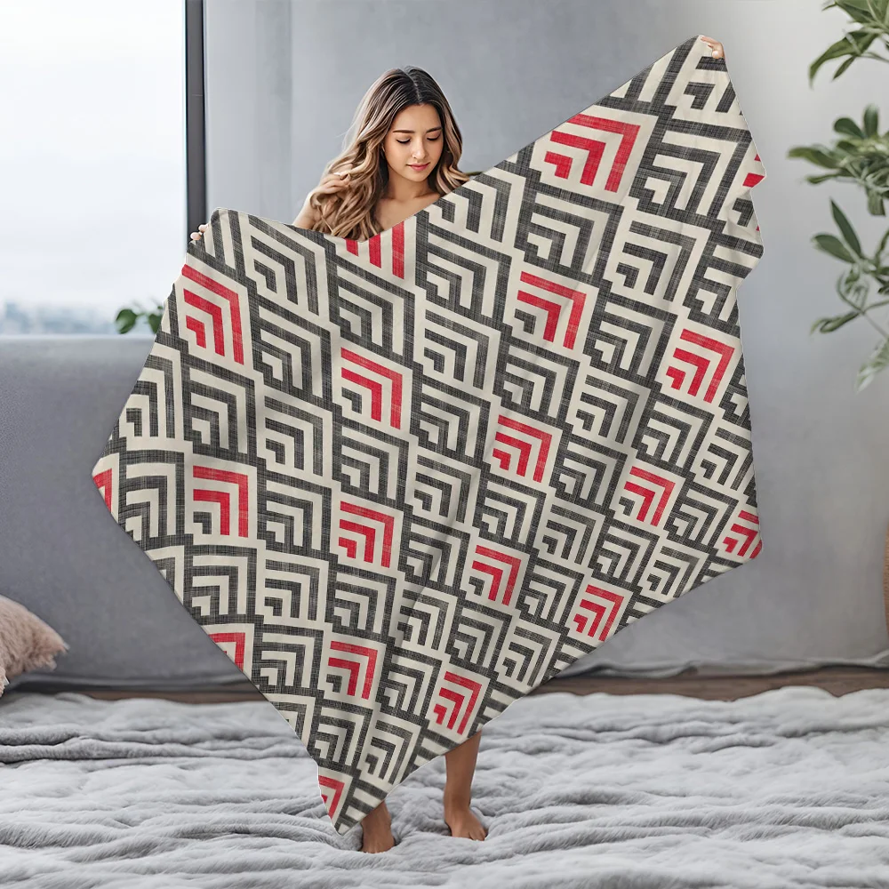 بطانية بنمط هندسي رمادي أسود أحمر مثلث متماسكة رمي لينة دافئة مريحة أريكة تتحول لسرير الديكور هدية #4