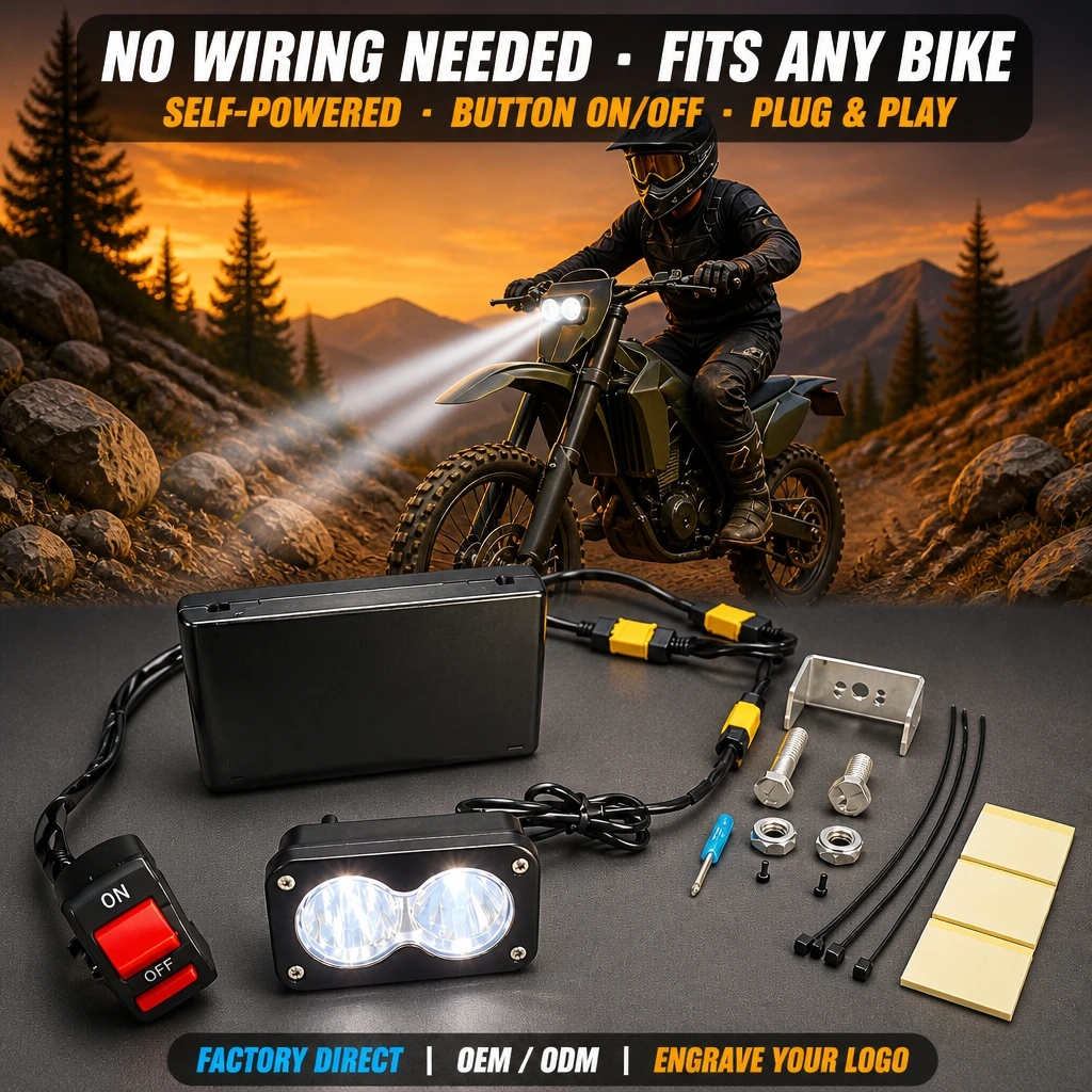 Battery Powered Baja Light LED Headlight Kit with ON/OFF Switch & 8 AA Pack for E-Bike Motorcycle MTB All Prewired Plug and Play