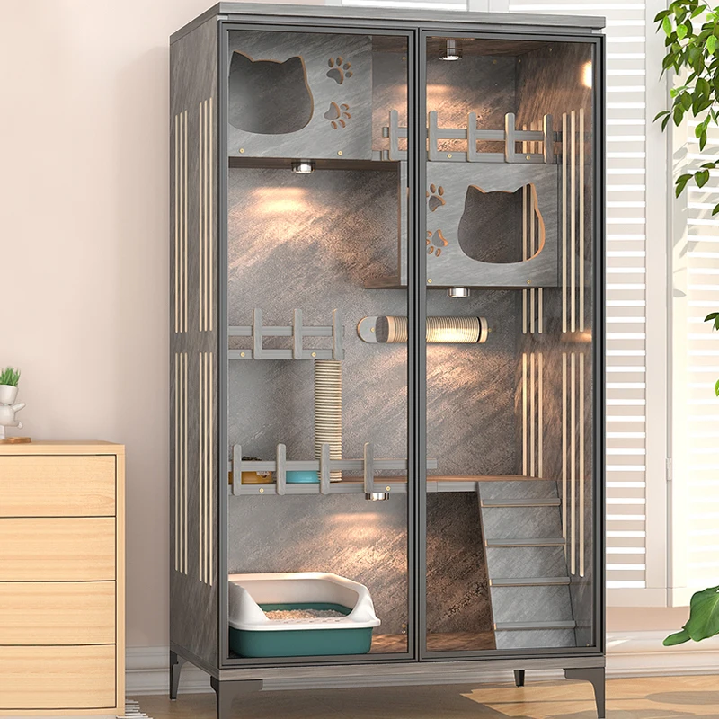 custom purchase for multi-story cat villa houses, breathable wooden cat cages, pet cat cabinets with glass doors