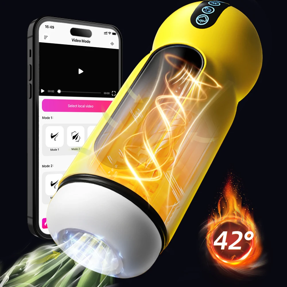 APP Control Heating Sucking Vibrating Male Masturbator Blowjob Machine with Heating Pocket Pussy Penis Pump Sex Toy for Men