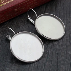 (Nunca se decolora) 25mm 10 Uds. Acero inoxidable francés palanca trasera pendientes en blanco/Base Fit 25mm cabujones de vidrio, buttons-L5-10