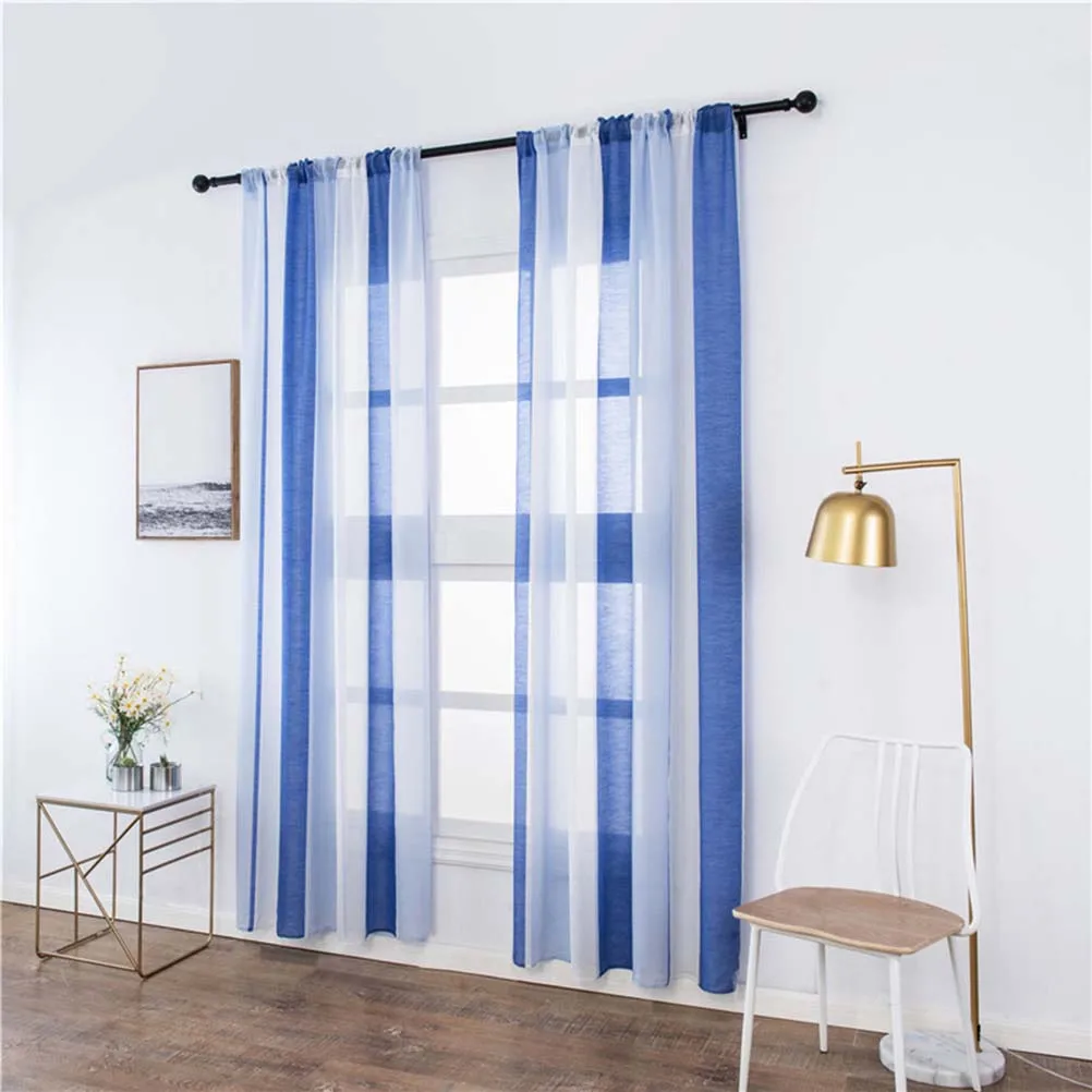 

Minimalist Style Curtain Window Tulle Voile Curtains Decorate Multicolor Striped for Bedroom Sheer Flimsy