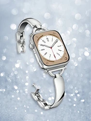 Women Slim Stainless Steel Band For Apple Watch Series 9 45mm 41mm 8 7 SE 6 5 4 38 40 42mm 44mm Ultra Strap for iWatch Bracelet