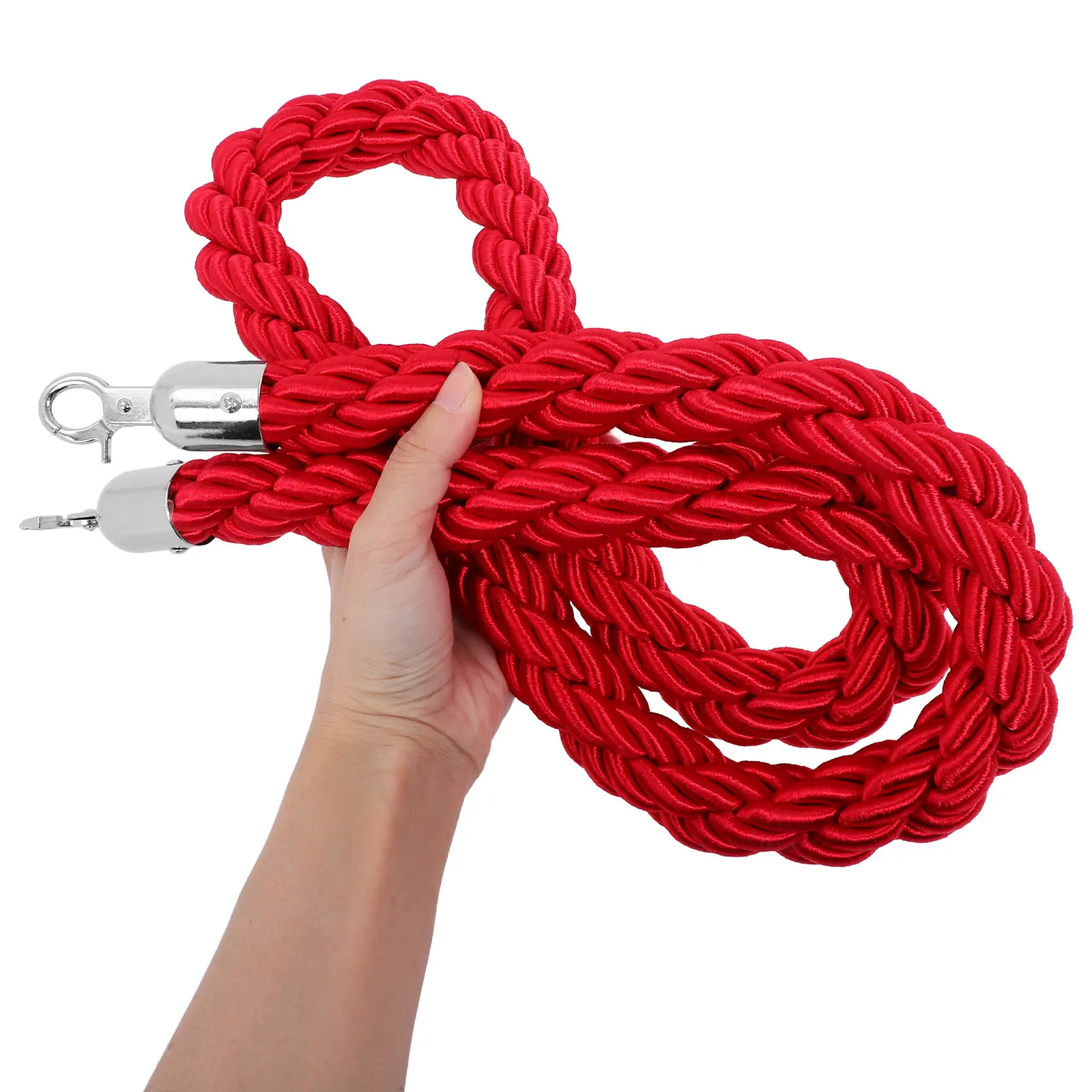 

Red Stanchion Rope Barrier 1.5m Braided Weather-Resistant Queue Control Rope Chrome Hooks Event Theater Vip Queue Barrier