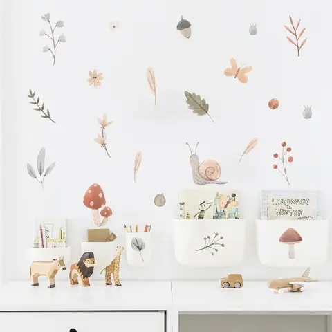 Boho 만화 귀여운 달팽이 버섯 잎 보육 벽 데칼 이동식 DIY 비닐 벽 스티커 어린이 방 인테리어 홈 장식 선물 Best5