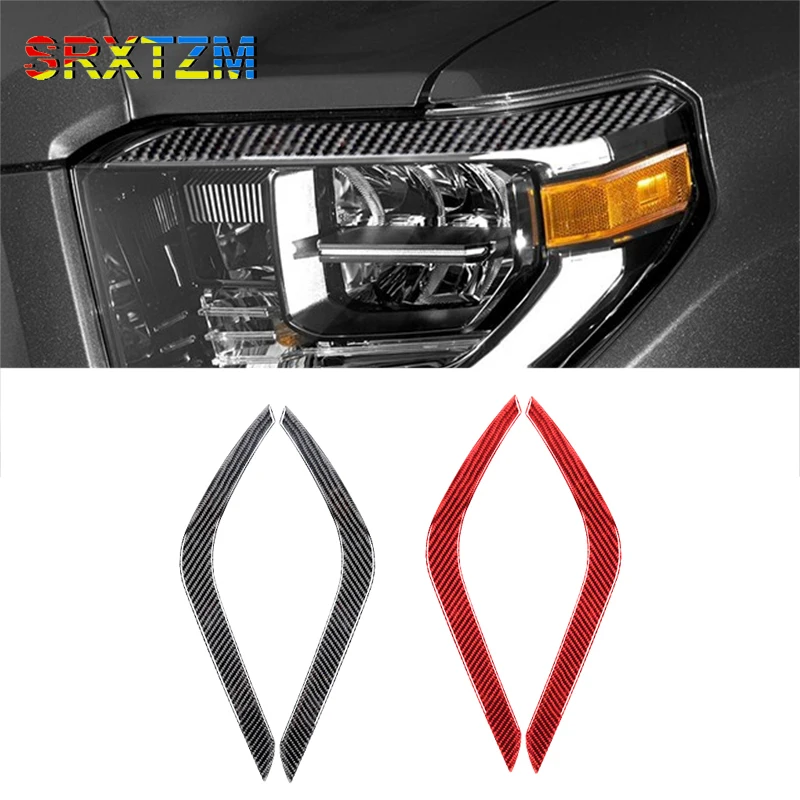 2pcs Car Carbon Fiber Headlight Eyebrow Stickers Cover Mask Decoration For Toyota Tundra 2014-2018 Auto Light Accessories