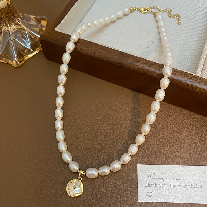 

New Arrival Trendy Lucky Flower Natural Freshwater Pearl 14K Gold Filled Lady Pendant Necklace Jewelry Wedding Gift No Fade