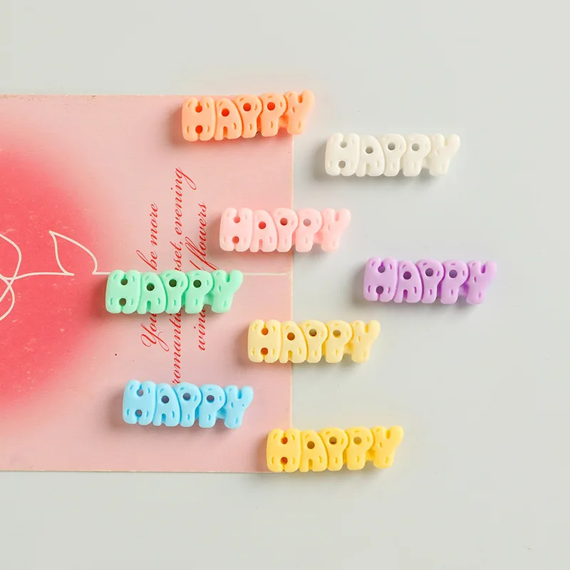 10Pcs LOVE HAPPY Frosted Letter Plaque Cute Kawaii Resin Color Pink Blue Junk Phone Case Ipadcase Resin Decoration Charms