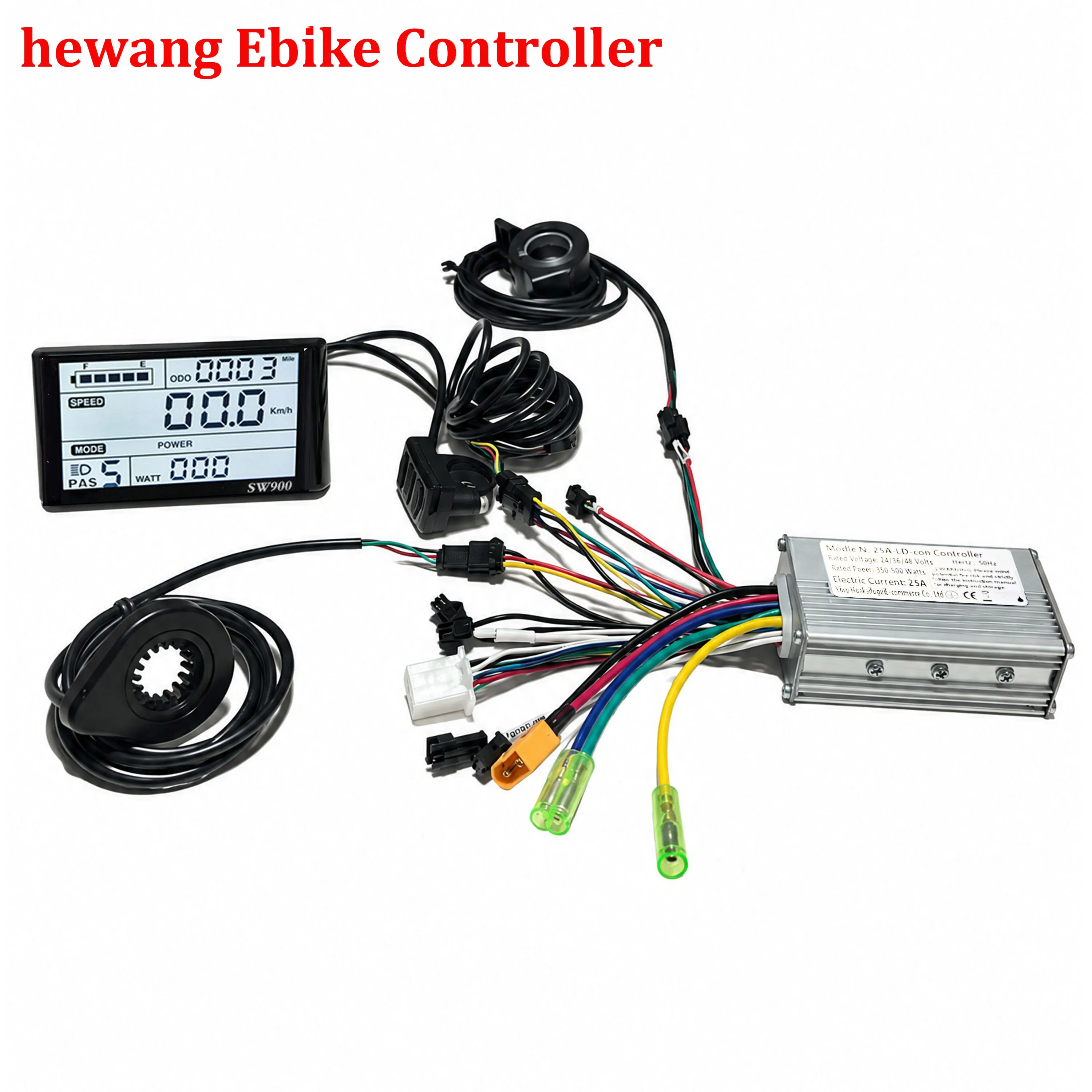 25A 350W Sine Wave Controller 24V/36V/48V Brushless Motor with SW900 LCD Display Throttle PAS Set for E-Bicycle/Scooter Repair