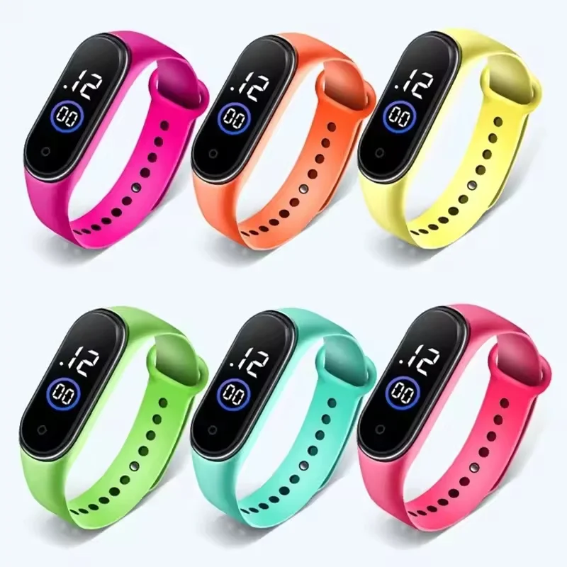 Relógio Esportivo Infantil à Prova d'Água, Relógio Digital LED com Tela Sensível ao Toque, Pulseira de Silicone Bicolor, Relógio para Homens e Mulheres, Relógio Estudantil