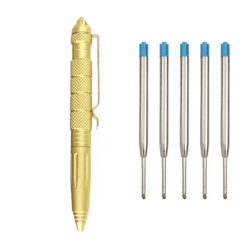 1 + 5 Stuks/Set Tactische Pen Vult Roller Balpen Metalen Balpen Handtekening Kantoorbenodigdheden Schoolbenodigdheden Schrijven Cadeau