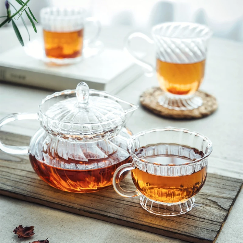 Heat Resistant Glass Retro British Glass Tea Set Teapot Cup Afternoon Fruit  Coffee Cup Drinking Water Bottle Drinkware