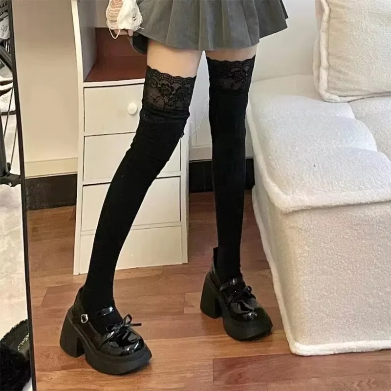 Bas en dentelle sexy coréenne pour femmes et filles, cuisse haute sur le genou, bas Lolita pour dames, botte chaude, chaussettes longues, 1 paire, 2 paires
