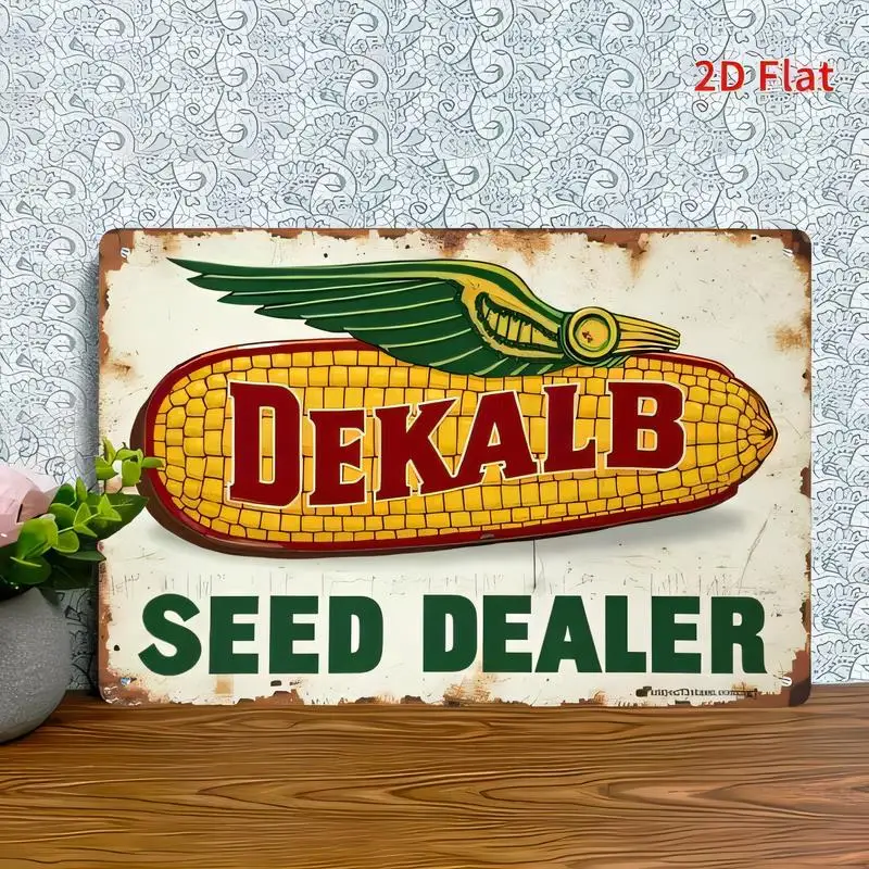 Dekalb Seed Dealer Vintage Metal Tin Sign - Retro Corn & Wing Design, Rustic Iron Wall Art for Farmhouse, Country Kitchen & Gard