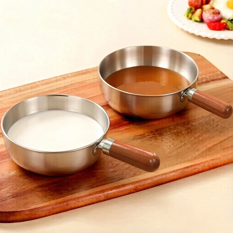 1pc Stainless Steel Pot with Heat-Resistant Wooden Handle - Induction Compatible, Non-Slip Base, Even Heat Distribution Milk Pot image 3