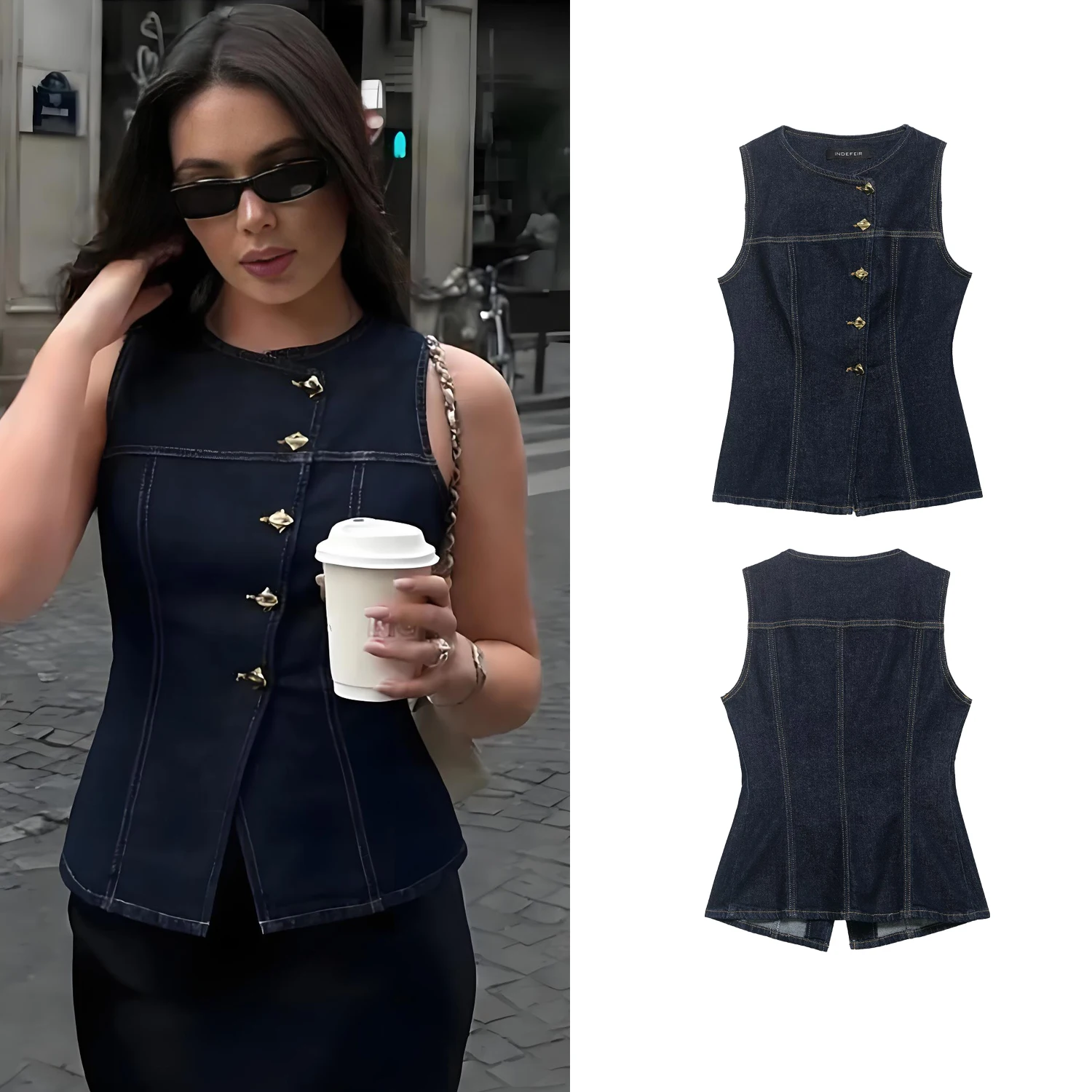 

Women Casual Sleeveless Denim Vest Tops Summer New Female Cowboy Waistcoat Single Breasted Slim Vest Female Daily Wear Tank Tops