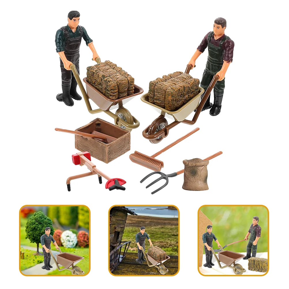 12 Pcs Farm Accessories Model Miniature Farmers Figurines Tools Rake for Gardening Toy Figures Boys Plastic