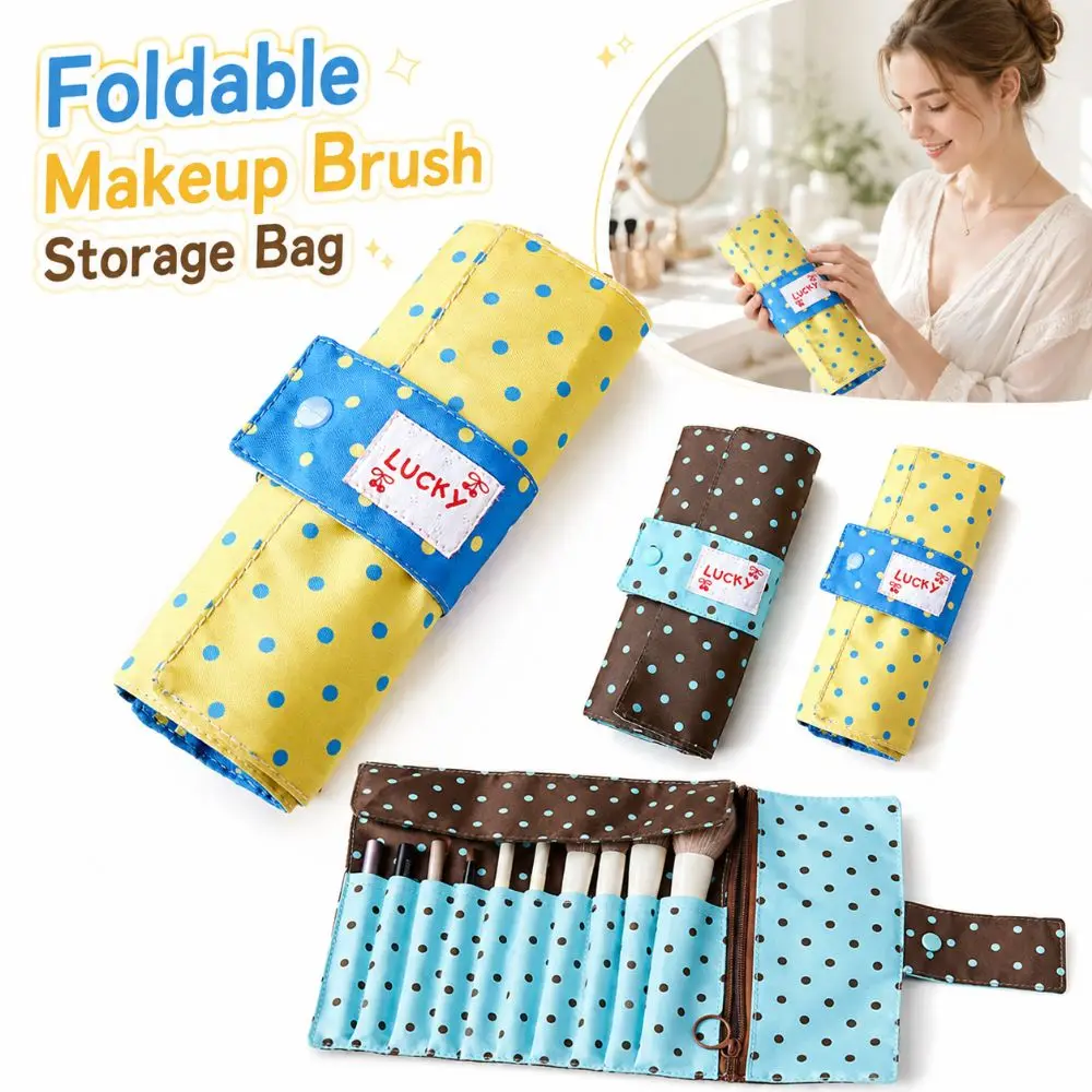 Polka Dot Makeup Brush Storage Bag Canvas Multipurpose Makeup Tool Bag Portable Large Capacity Makeup Bag