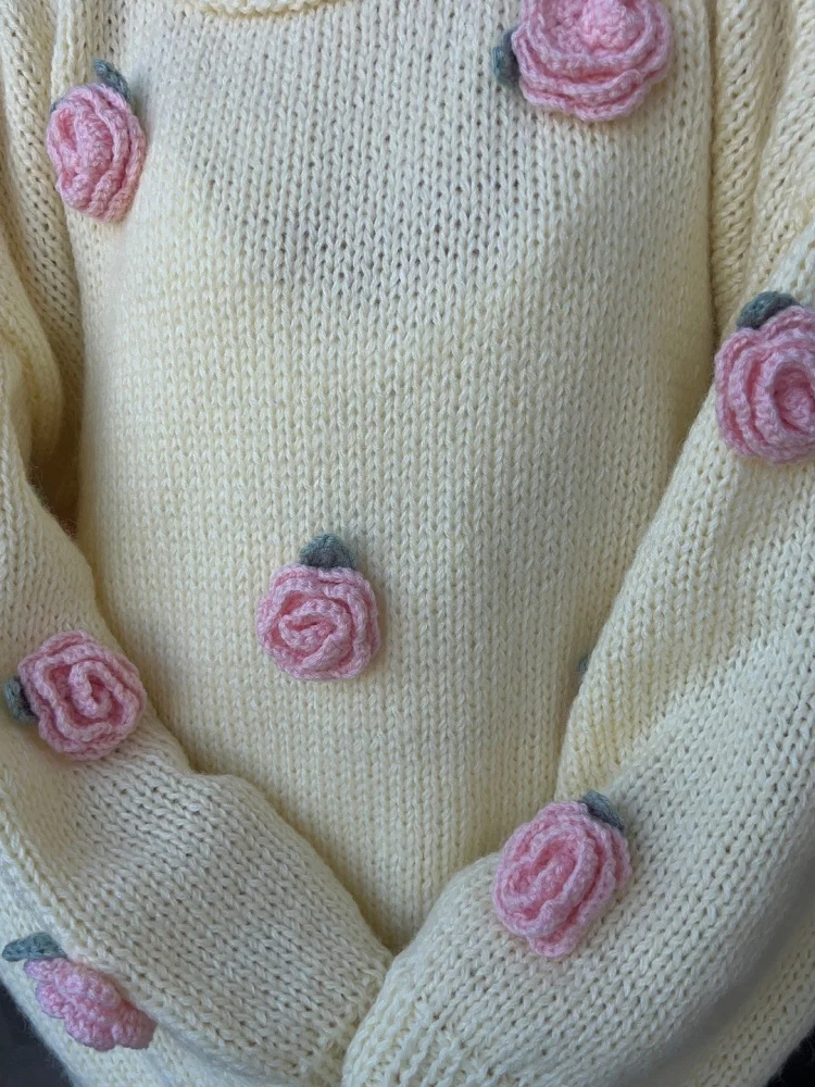 American Sle round Ne Maglione Decorazione floreale Semplice sensazione di fascia alta Autunno New Sle Maglieria da donna Sweet Fit pe