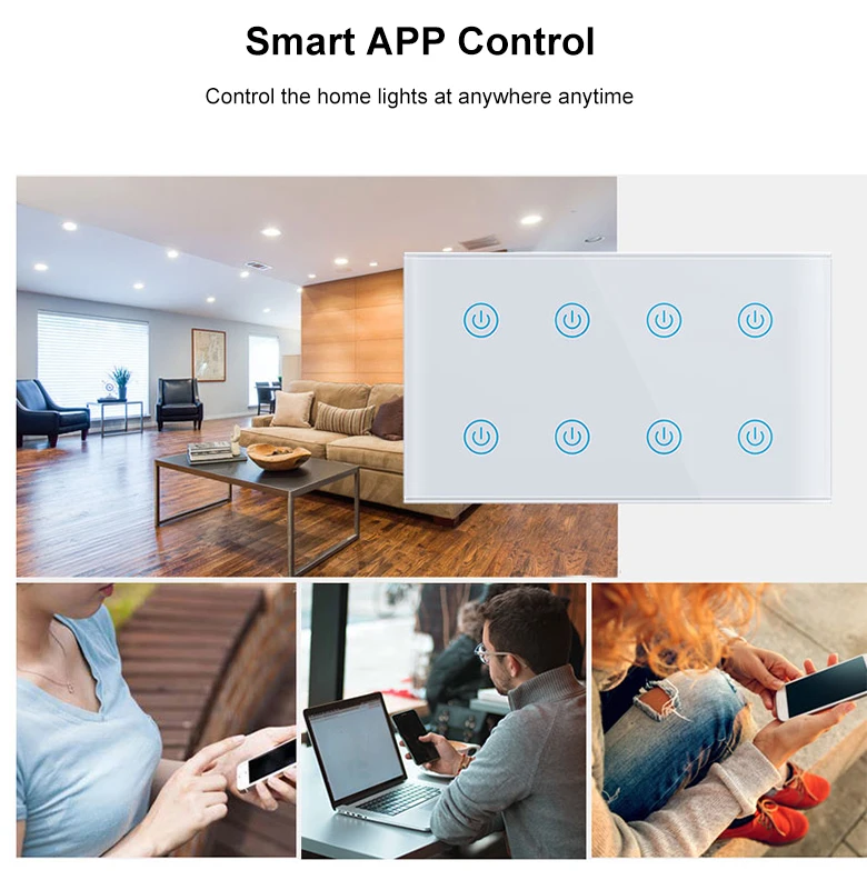 8-классный стандартный сенсорный настенный переключатель в Великобритании, управление синхронизацией для умного дома, поддержка голосового управления Alexa Google Home