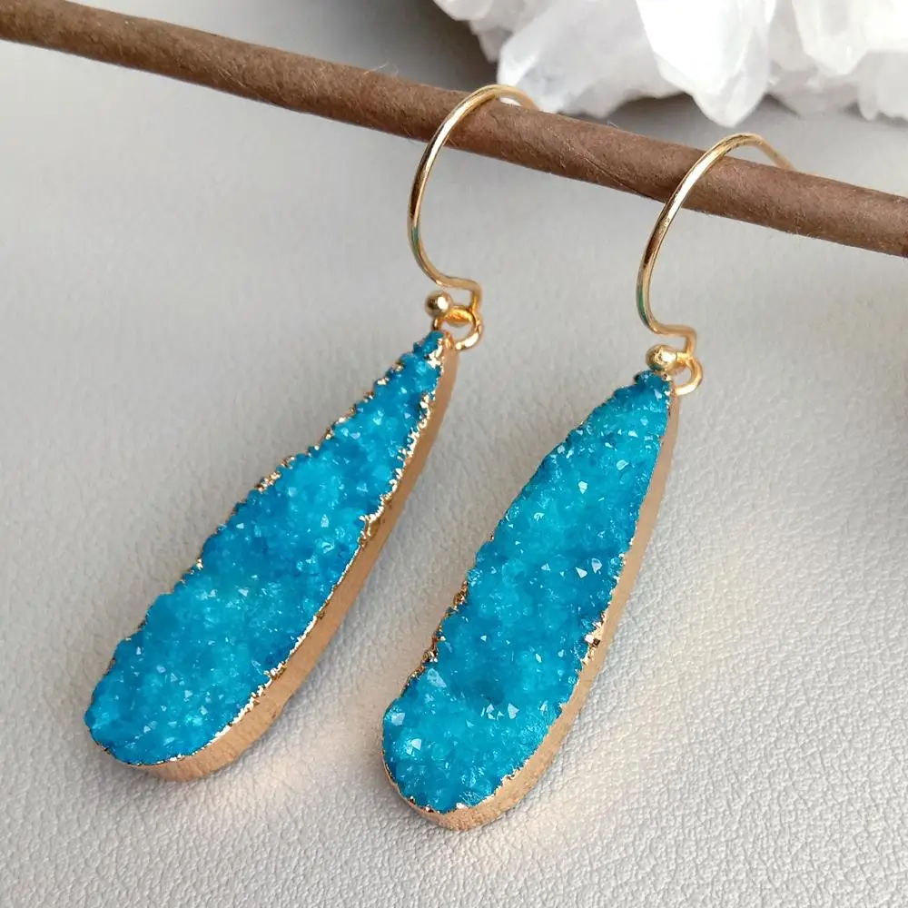 Y·YING Orecchini pendenti Druzy blu naturale Orecchini bohémien Gioielli Drusy