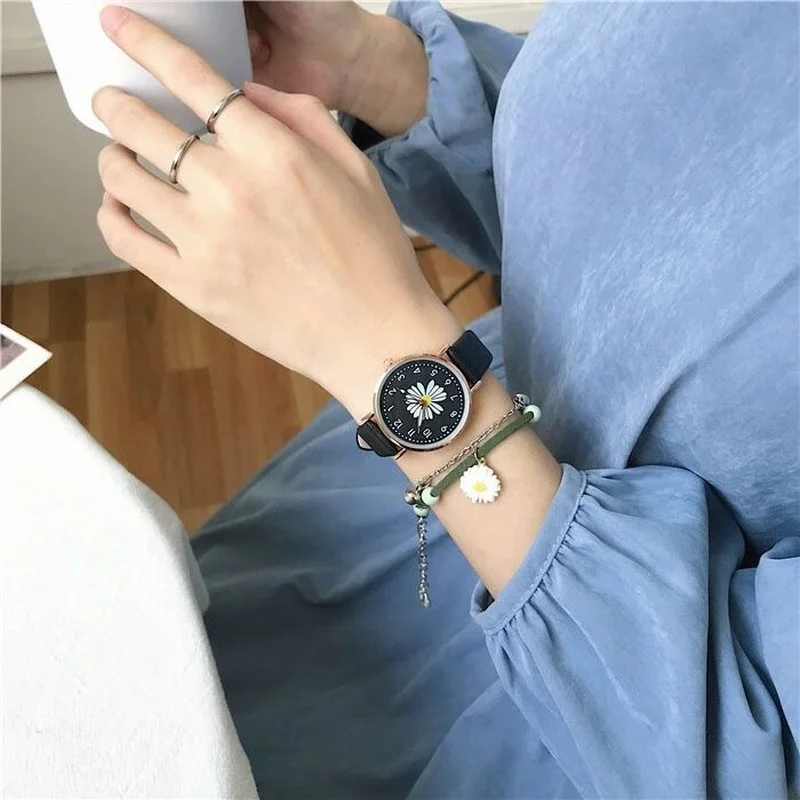 2022 neue Chrysantheme Luxus Frauen Uhr Casual Mode Weibliche Uhr Einfache Temperament Quarz Uhren für Frauen Geschenk