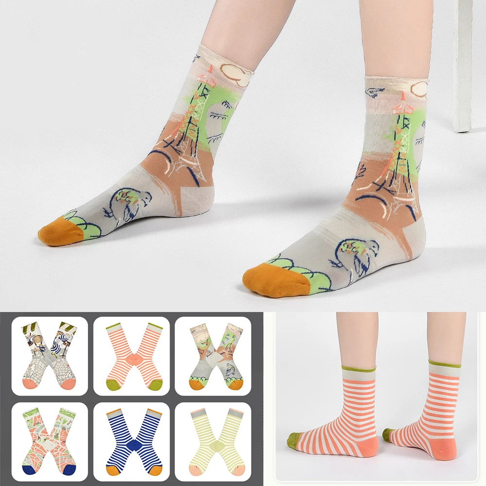 

Happy Funny Abstract Art Oil Painting Design Women's Cotton Socks Mid-Calf BM Brand Fashionable Women's Socks