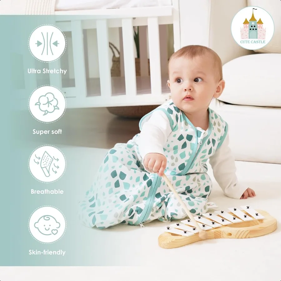 Niedlicher Schloss-Baby-Schlafsack, 06 Monate, leicht, 100 Baumwolle, 2-Wege-Reißverschluss, TOG 0,5, tragbare Decke für Kleinkinder, Neugeborene